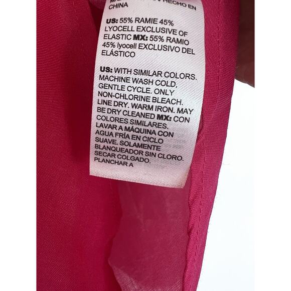 Chico's Pink Floral Blouse Sz M Long Sleeve Button Down Ruche Wrist Boho - Picture 11 of 13